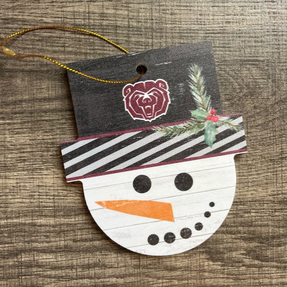 NEW Missouri State Bears MSU Wooden Snowman Ornament